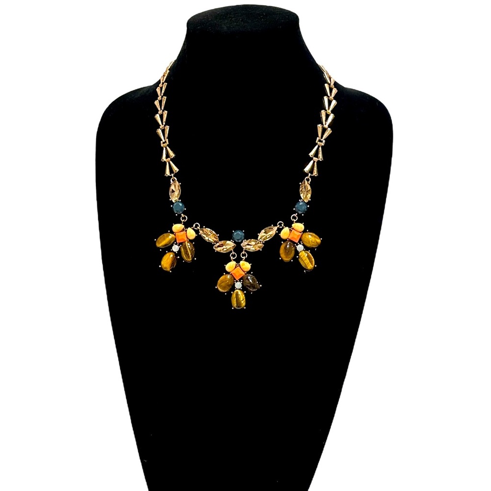 EVEREVE Sunset-Toned Tigers Eye & Citrine Brass Statement Necklace | NWT - Picture 3 of 8